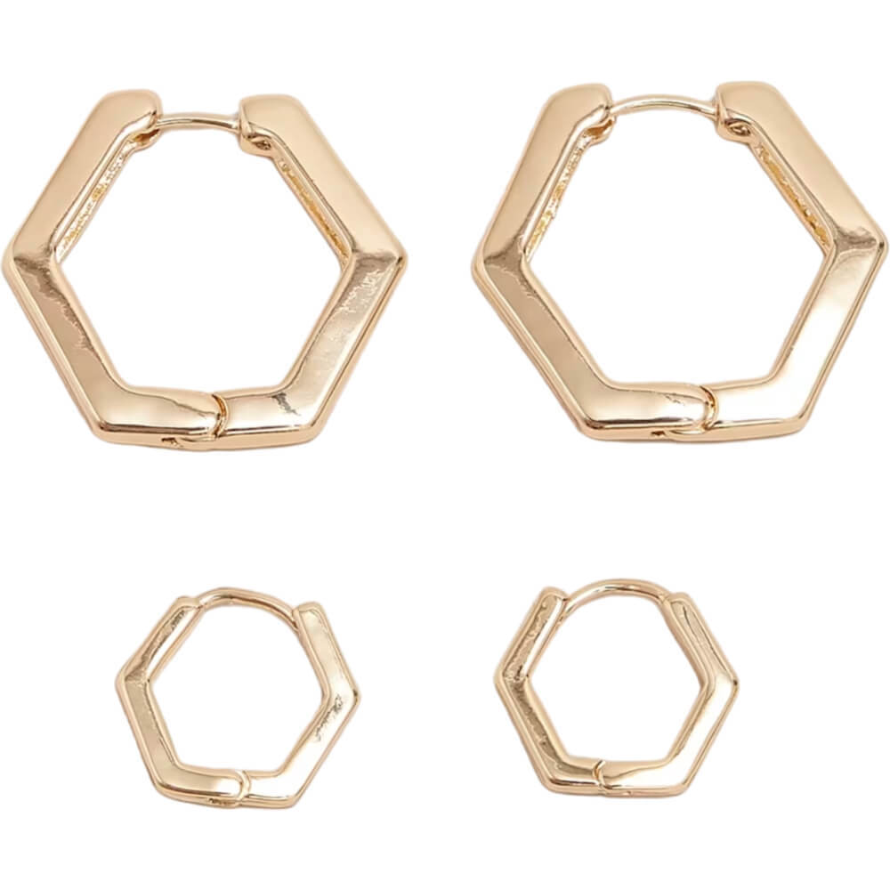 Phase Eight Gold Hexagon Hoop Earrings Set